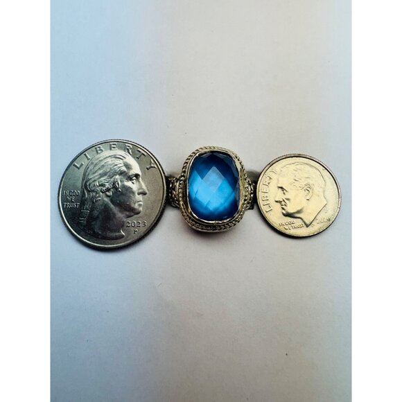 Estate Sterling Silver 925 Blue Crystal Cocktail Ring, Size 5, 8.41g, Vintage - Picture 8 of 10